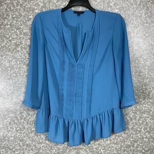 Banana Republic Womens Blue Pintuck Ruffle Blouse - Size Small - Preppy Corpcore